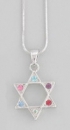 Rhodium Colorful Star of David Pendant Necklace
