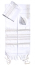 Gabrieli silk Tallit Set in White with Gold and Silver