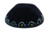 Hand Decorated Velvet Kippah with yellow and blue border