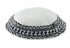 Handmade Premium DMC white knitted kippah with gray and black border