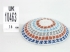 White knitted kippah with beige gray and blue