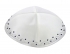 White Satin Kippah with Silver edging