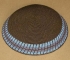 Handmade DMC Knitted Brown Kippah with light blue border