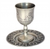Pewter Jerusalem Kiddush cup with tray