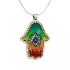 Colorful Hamsa Pendant with Star of David by Ester Shahaf