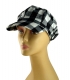 Womens White Black Checked Cap with Metallic Threads
