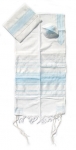 Gabrieli silk Tallit Set in White with Light Blue