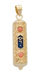 Gold Filled Oriental style Mezuzah Pendant with coral