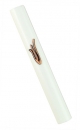 Round white Wood Mezuzah with pink "shin"