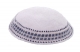White-DMC-knitted-Kippah-with-blue-grey-border