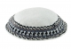 Handmade Premium DMC white knitted kippah with gray and black border