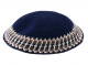 Premium Handmade DMC Knitted Blue Kippah with border design