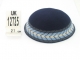 Navy DMC knitted kippah with white and light blue border
