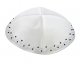White Satin Kippah with Silver edging