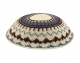 Beige DMC knitted kippah with brown and powder blue design
