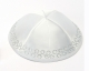 White-Satin-Kippah-With-Silver-Floral-Edging