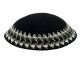 Black DMC knitted kippah with white and gray border
