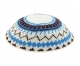 White, brown and light blue DMC knitted kippah