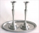 Pewter Candlesticks with designed Tray
