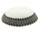 White DMC knitted kippah with gray and black border