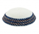 White DMC knitted kippah with brown and blue border
