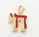 Gold Filled Red Enamel Zirconium "Chai" Pendant