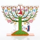 Family Tree Hanukkah Menorah  Orange Green