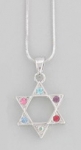 Rhodium Colorful Star of David Pendant Necklace