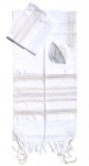 Gabrieli silk Tallit Set in White with Gold and Silver