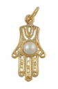 Gold Filled Filigree Hamsa Pearl Pendant