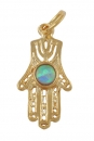 Gold Filled Filigree Hamsa Blue Opal Pendant