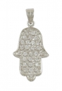Rhodium Plated Cubic Zirconium Hamsa Pendant