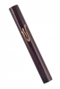 Dark Brown Wood Mezuzah with pewter "shin"