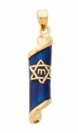 Gold Filled Blue Enamel Mezuzah Pendant