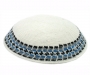 White DMC knitted Kippah with blue black border