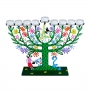 Family Tree Hanukkah Menorah -Blue-Green