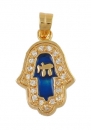 Gold Filled Zirconium Blue Enamel Hamsa Pendant