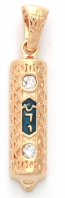 Gold Filled Oriental style Mezuzah Pendant with coral by aJudaica