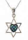 Silver and Opal Star of David with Heart Pendant