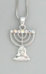 Rhodium Silver Menorah Pendant Necklace