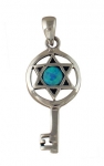Silver and Opal Star of David Key Pendant