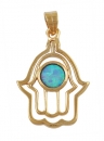 Gold Filled Hamsa Blue Opal Pendant