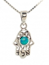 Silver and Opal Kaballah Hamsa Pendant