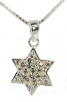 Silver Star of David Pendant with white stones