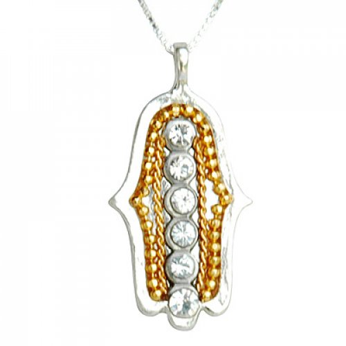 6 Crystal Silver Hamsa Necklace by Ester Shahaf