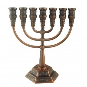 Seven Branch Menorah with Jerusalem Images, Bronze  Option 5.3" or 8.6" Height
