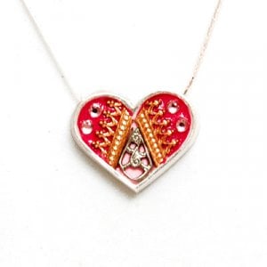 Silver Heart Necklace in Pink and Red by Ester Shahaf
