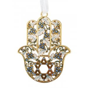 Hamsa Wall Decoration  Grape Clusters with a Star of David and Blue Stones