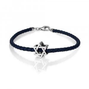 Leather Bracelet with Silver Star of David Charm