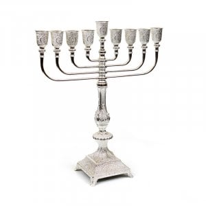 Silver Plated Chanukah Menorah with Decorative Filigree Design  15.1 Height